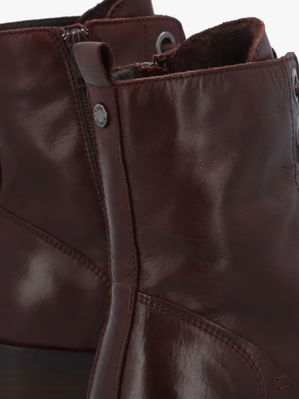 Bezzie Dark Brown Leather Block Heel Ankle Boots