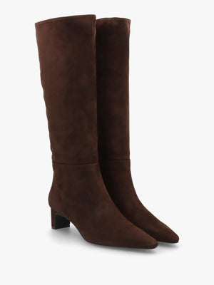 Sedda Brown Suede Low Heel Knee Boots