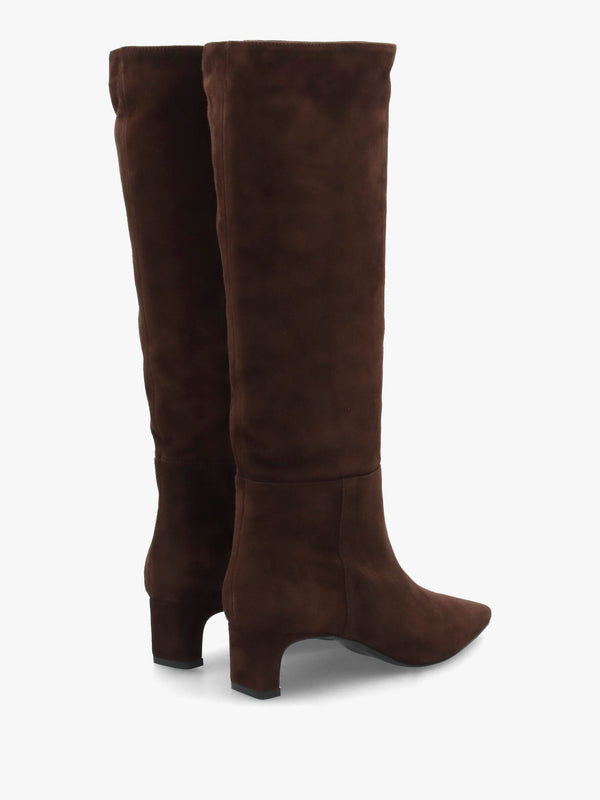 Sedda Brown Suede Low Heel Knee Boots