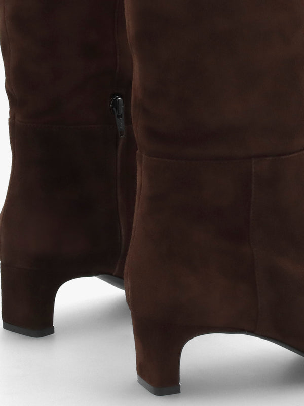 Sedda Brown Suede Low Heel Knee Boots