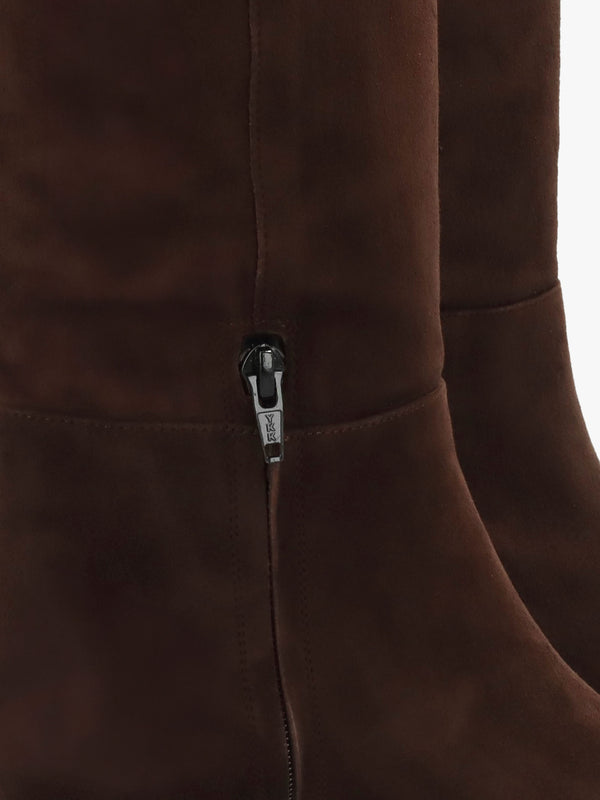 Sedda Brown Suede Low Heel Knee Boots