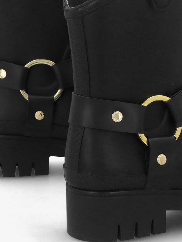 Elley Harness Black Wellington Boots