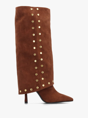 Lootie Tan Fold Over Heeled Knee Boots