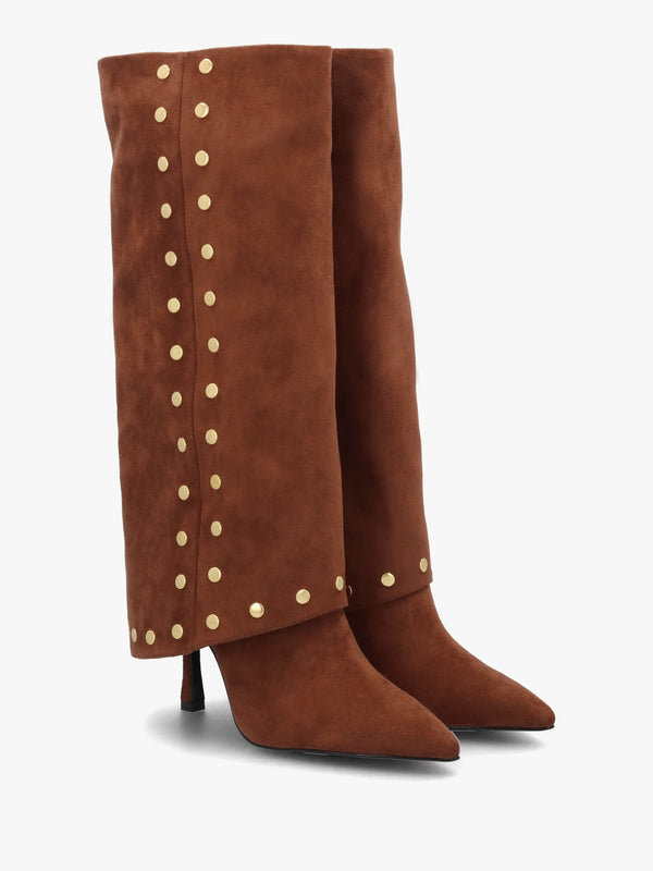 Lootie Tan Fold Over Heeled Knee Boots
