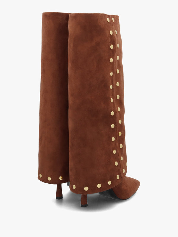 Lootie Tan Fold Over Heeled Knee Boots