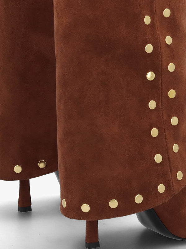Lootie Tan Fold Over Heeled Knee Boots