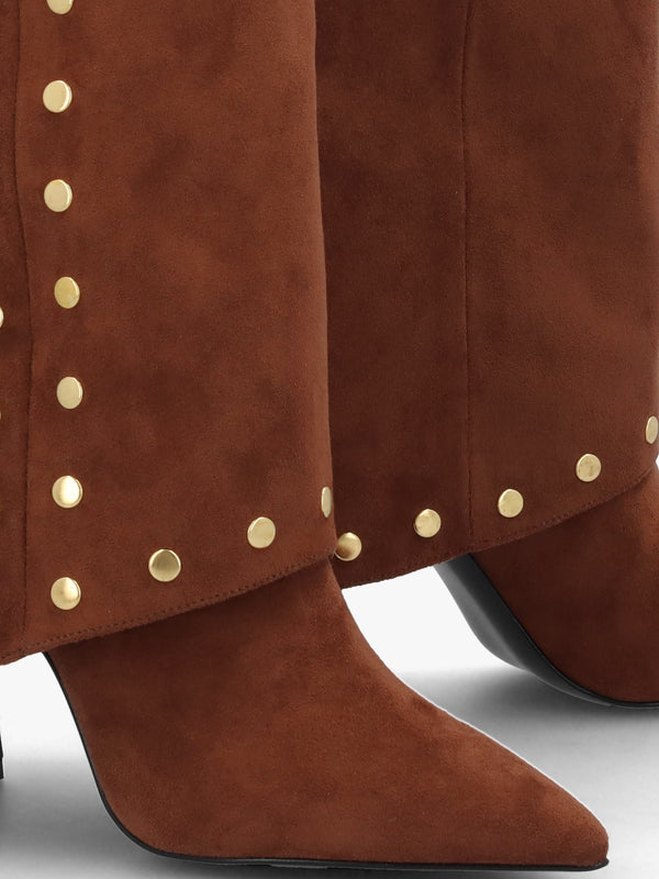 Lootie Tan Fold Over Heeled Knee Boots