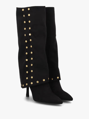 Lootie Black Fold Over Heeled Knee Boots