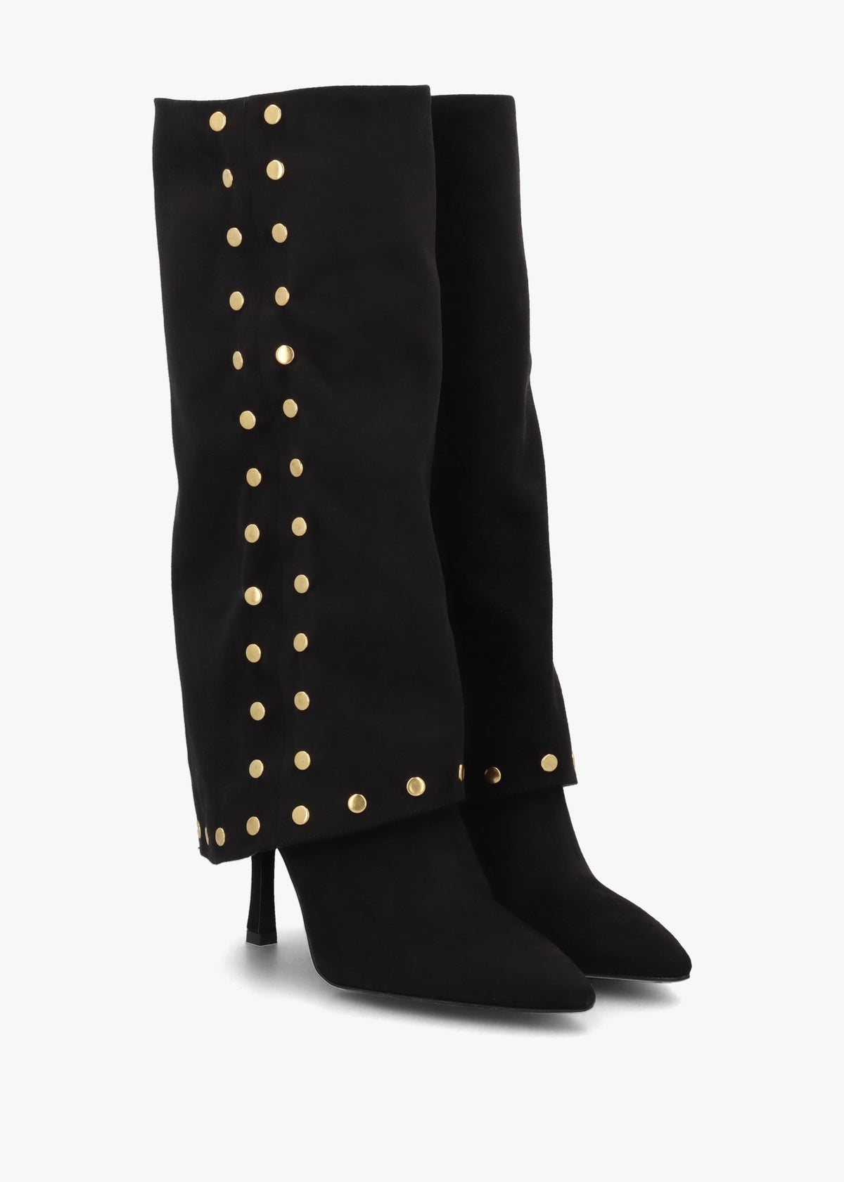 Lootie Black Fold Over Heeled Knee Boots