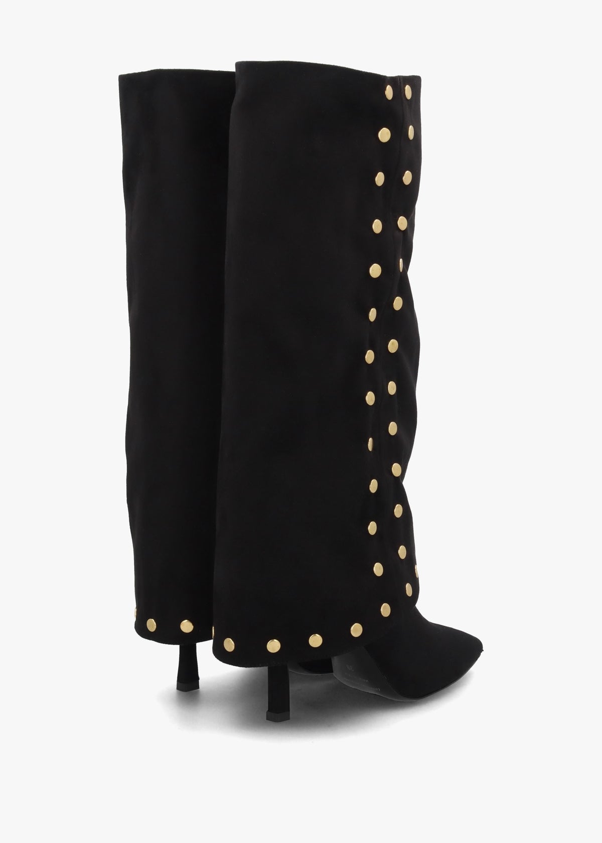 Lootie Black Fold Over Heeled Knee Boots