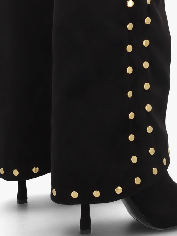 Lootie Black Fold Over Heeled Knee Boots