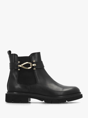 Gwen Black Leather Ankle Trim Chelsea Boots