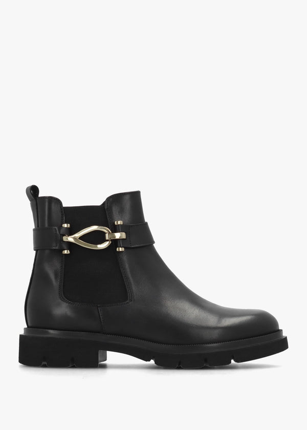 Gwen Black Leather Ankle Trim Chelsea Boots