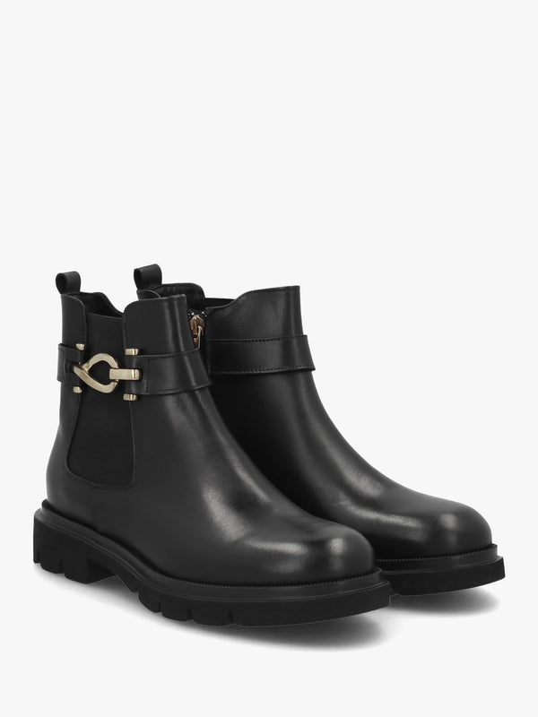Gwen Black Leather Ankle Trim Chelsea Boots
