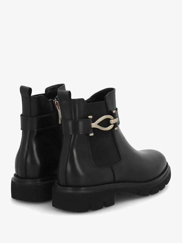 Gwen Black Leather Ankle Trim Chelsea Boots