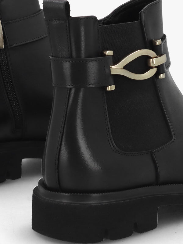 Gwen Black Leather Ankle Trim Chelsea Boots