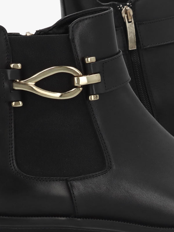 Gwen Black Leather Ankle Trim Chelsea Boots