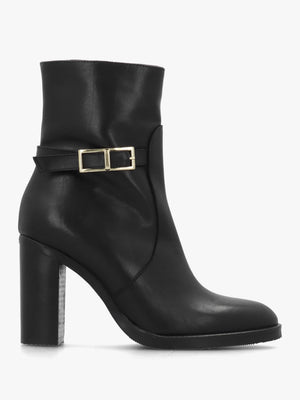 Gia Black Leather Block Heel Ankle Boots