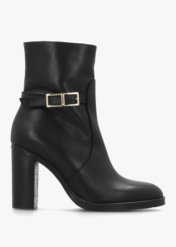 Gia Black Leather Block Heel Ankle Boots