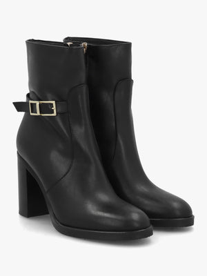 Gia Black Leather Block Heel Ankle Boots