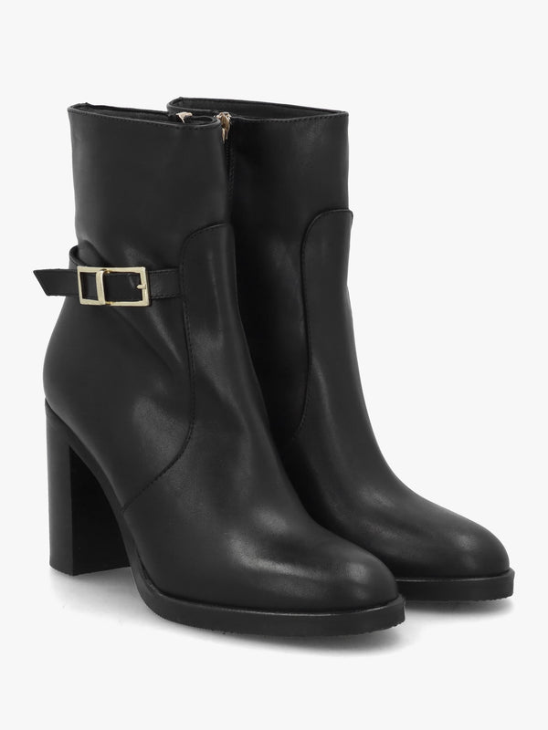 Gia Black Leather Block Heel Ankle Boots