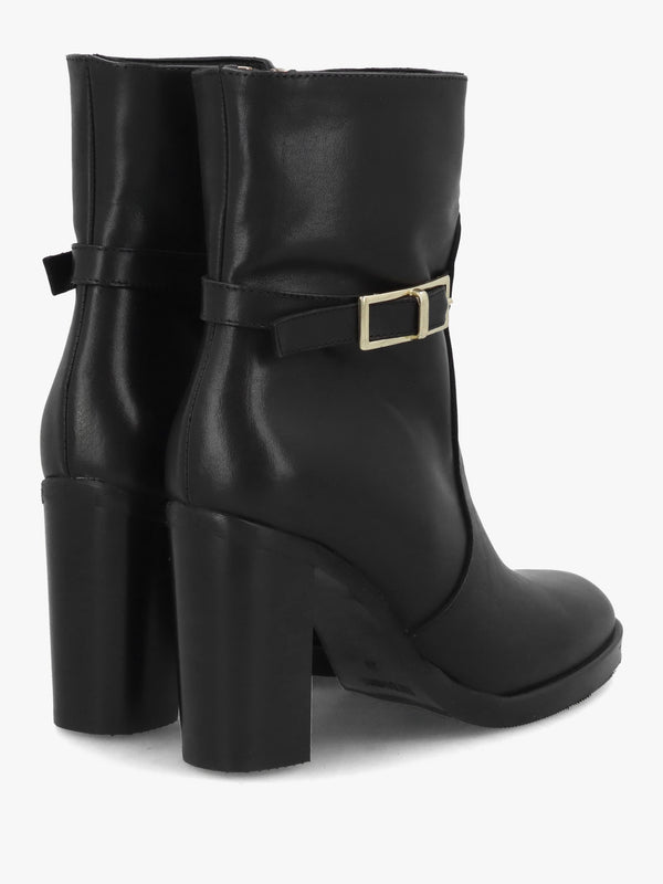 Gia Black Leather Block Heel Ankle Boots