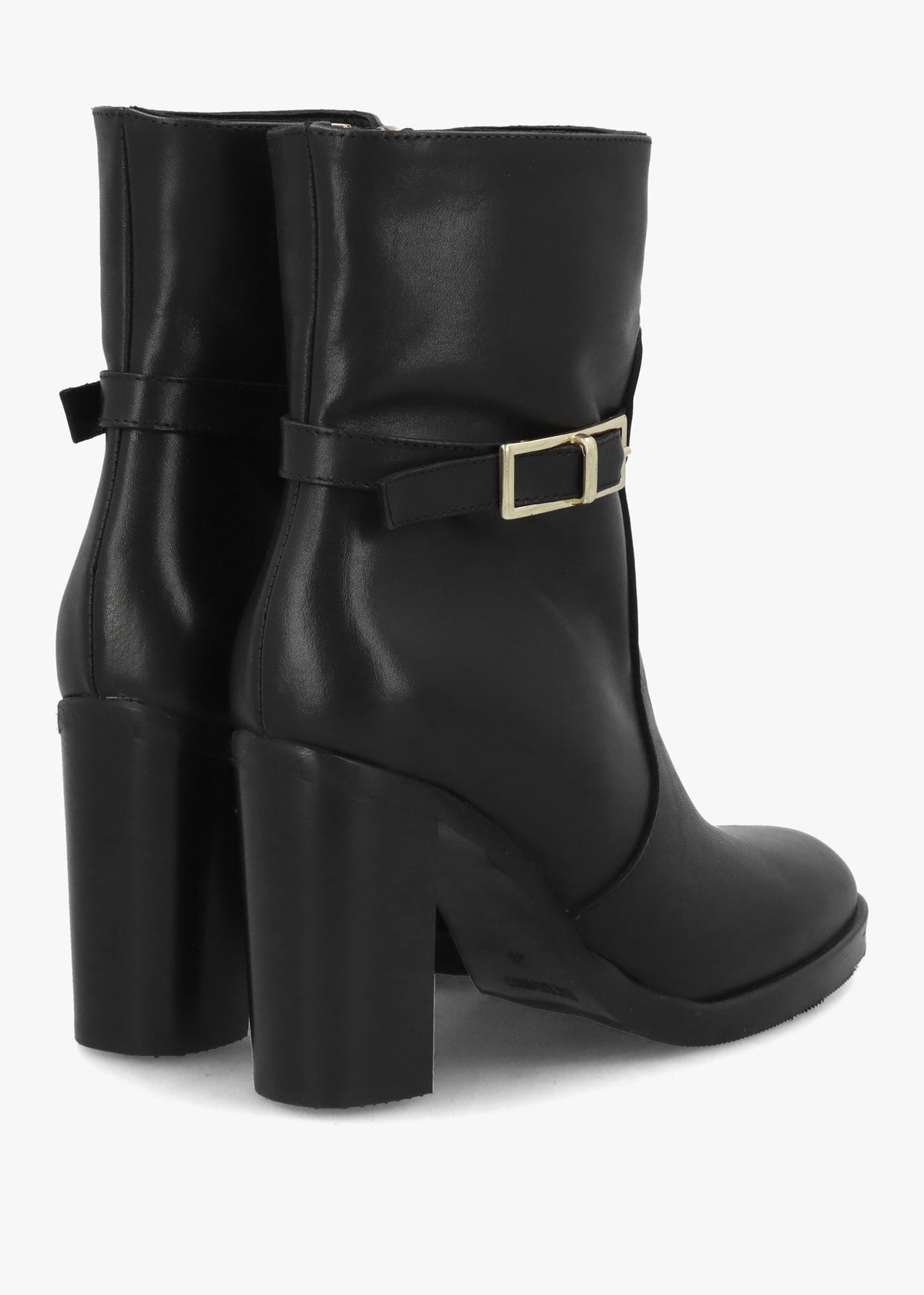 Gia Black Leather Block Heel Ankle Boots