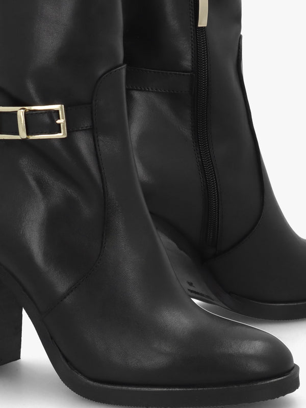 Gia Black Leather Block Heel Ankle Boots