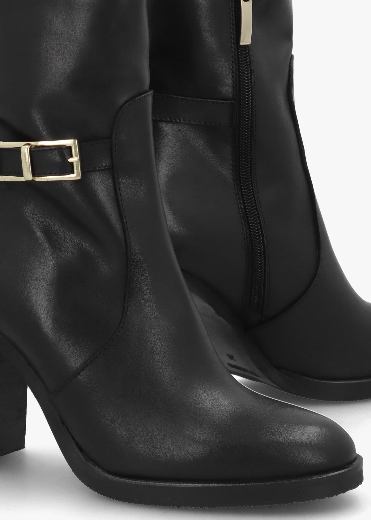 Gia Black Leather Block Heel Ankle Boots