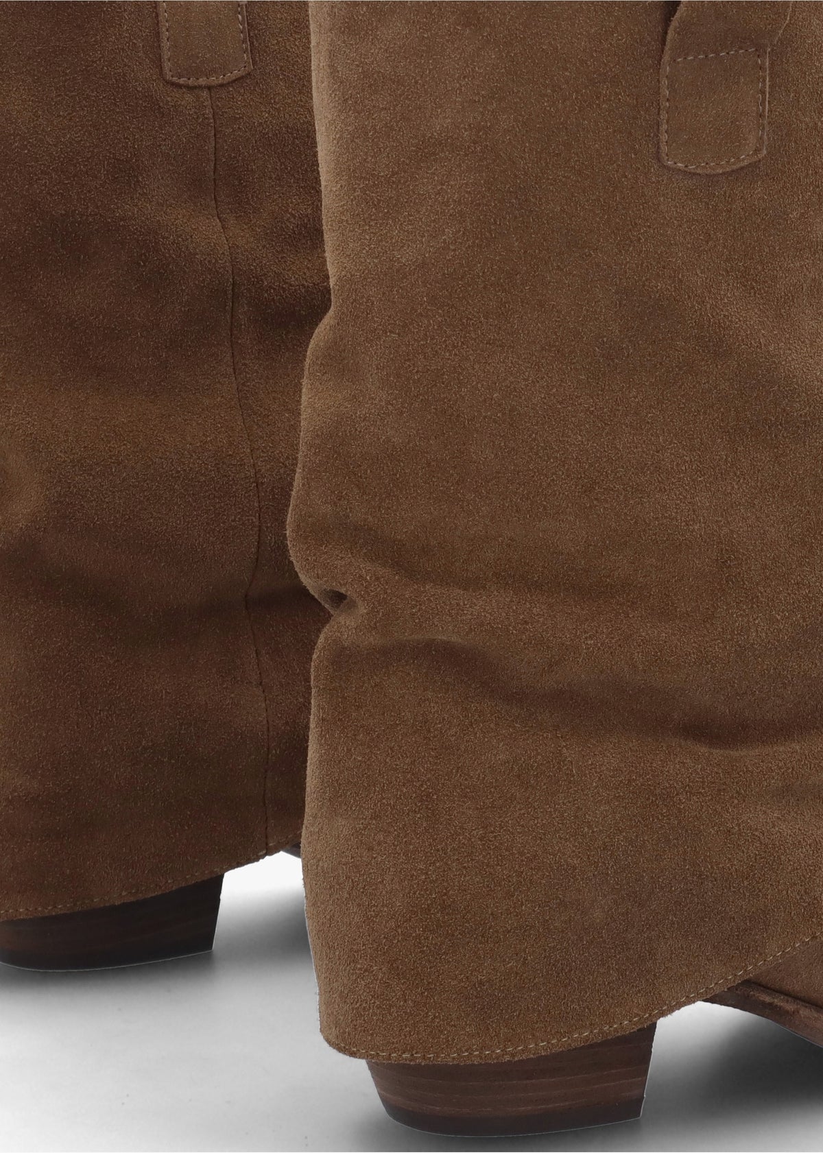 Gertie Taupe Suede Fold Over Stacked Heel Calf Boots