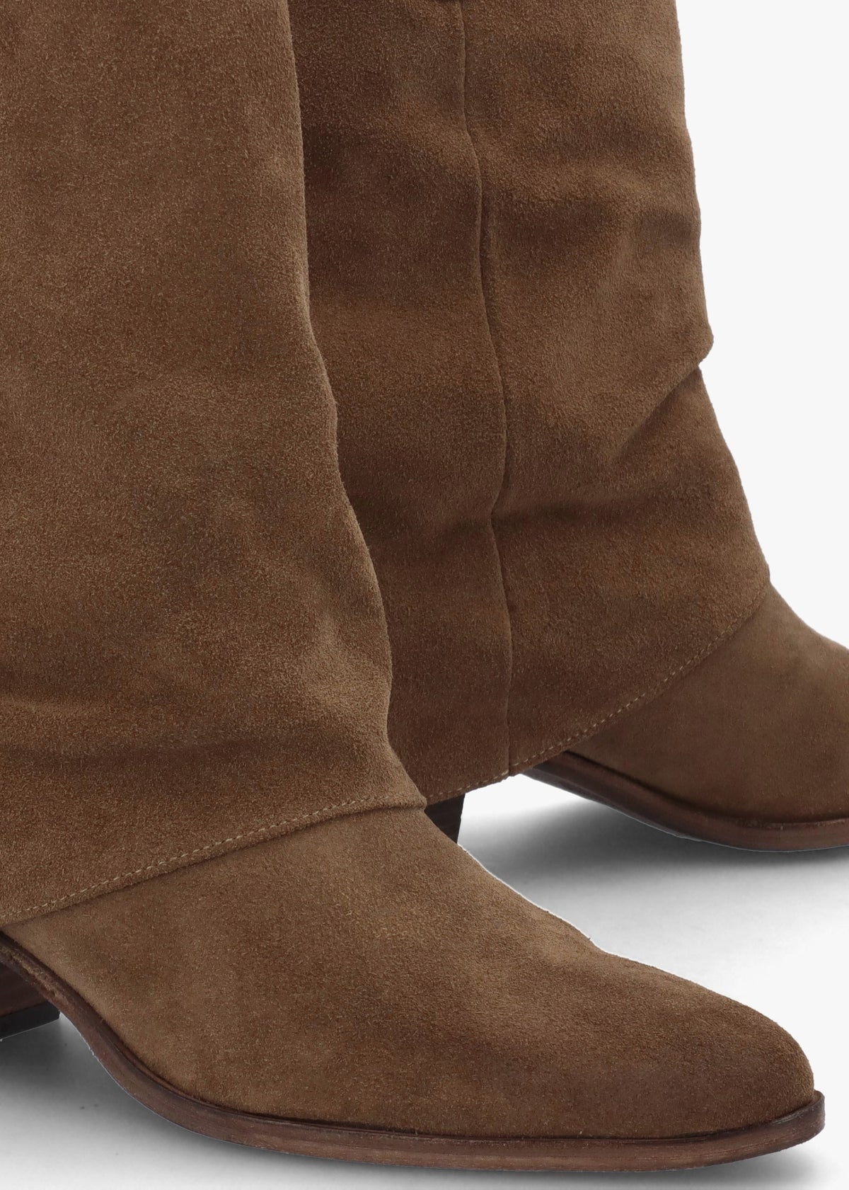 Gertie Taupe Suede Fold Over Stacked Heel Calf Boots