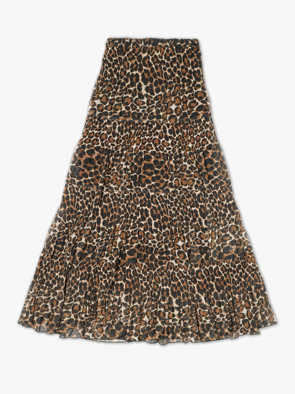 Brown Leopard Print Tiered Maxi Skirt