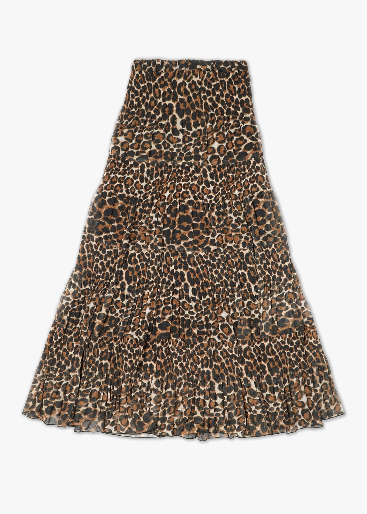 Brown Leopard Print Tiered Maxi Skirt