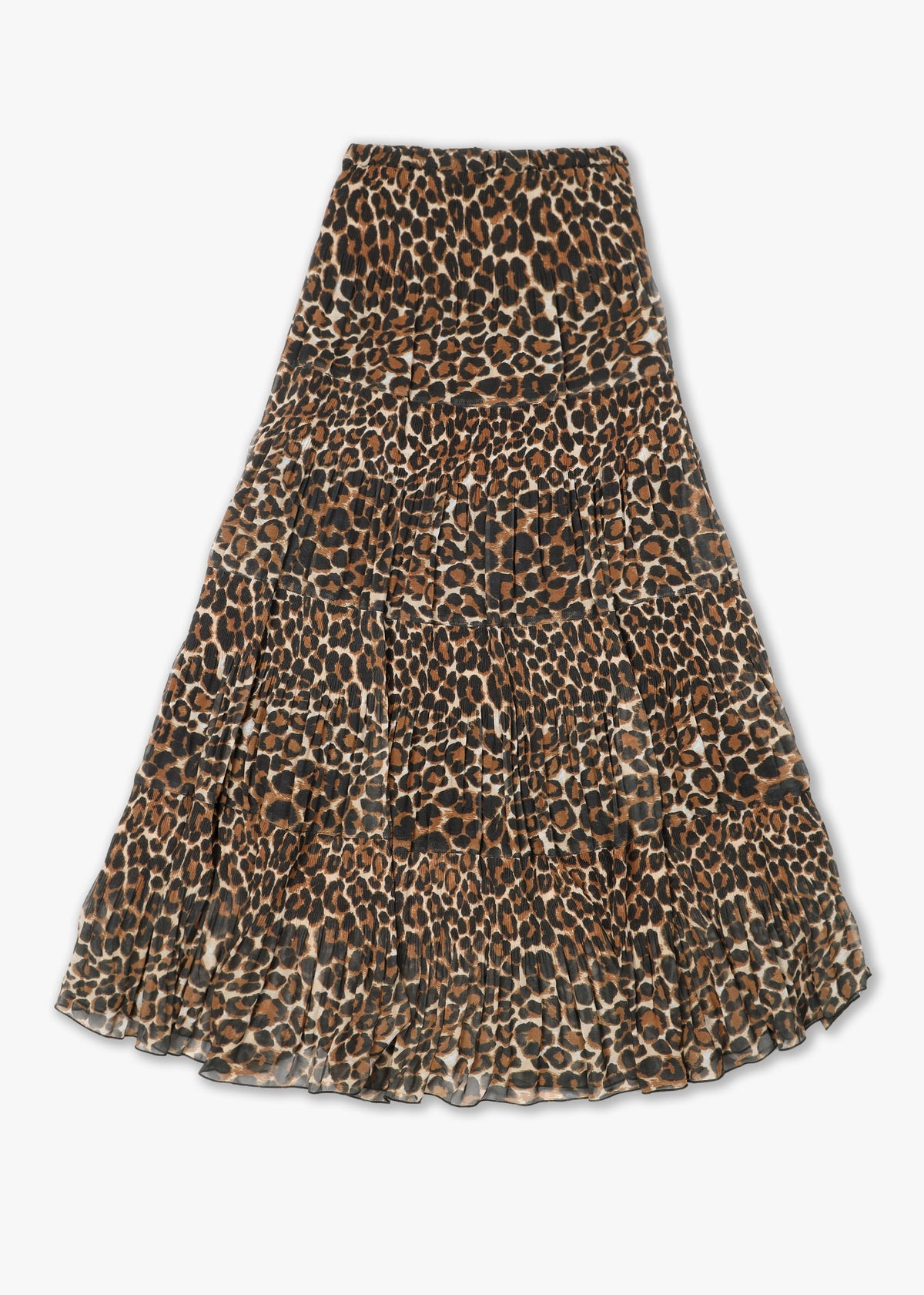 Brown Leopard Print Tiered Maxi Skirt