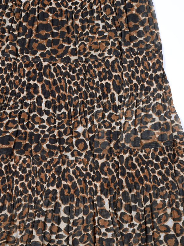 Brown Leopard Print Tiered Maxi Skirt