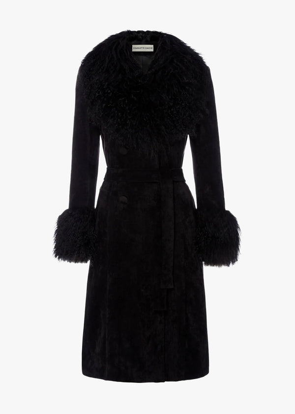 Penny III 70's Black Mongolian Trim Longline Coat