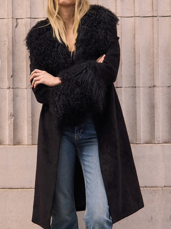 Penny III 70's Black Mongolian Trim Longline Coat