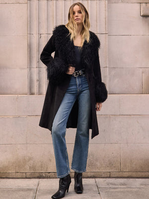 Penny III 70's Black Mongolian Trim Longline Coat