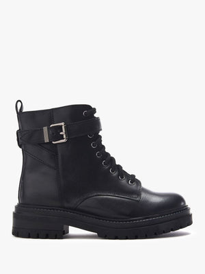 Omola Black Leather Buckle Ankle Boots