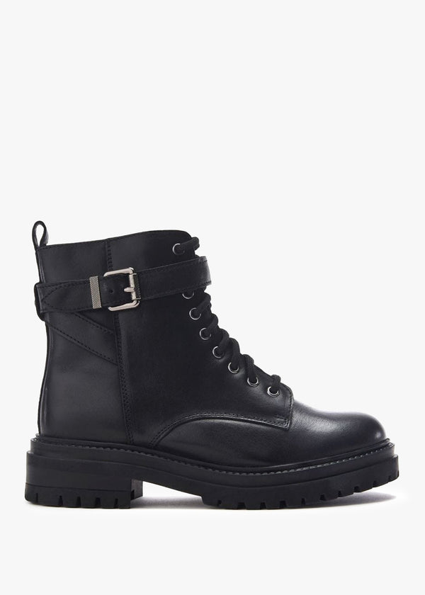 Omola Black Leather Buckle Ankle Boots