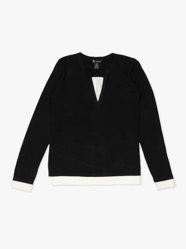 Black Notch Front Wool Mix Knitted Sweater
