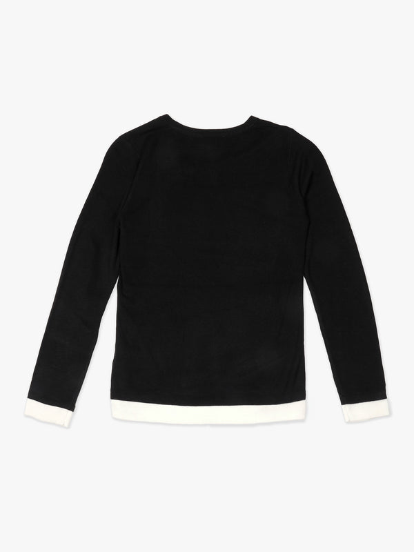 Black Notch Front Wool Mix Knitted Sweater