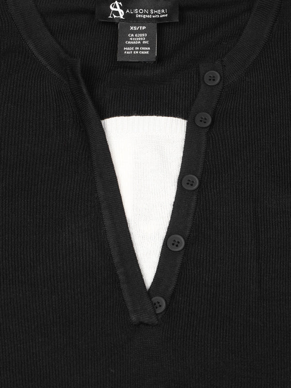 Black Notch Front Wool Mix Knitted Sweater