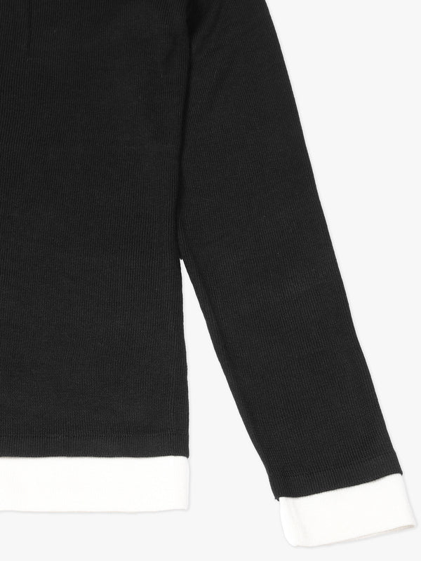 Black Notch Front Wool Mix Knitted Sweater