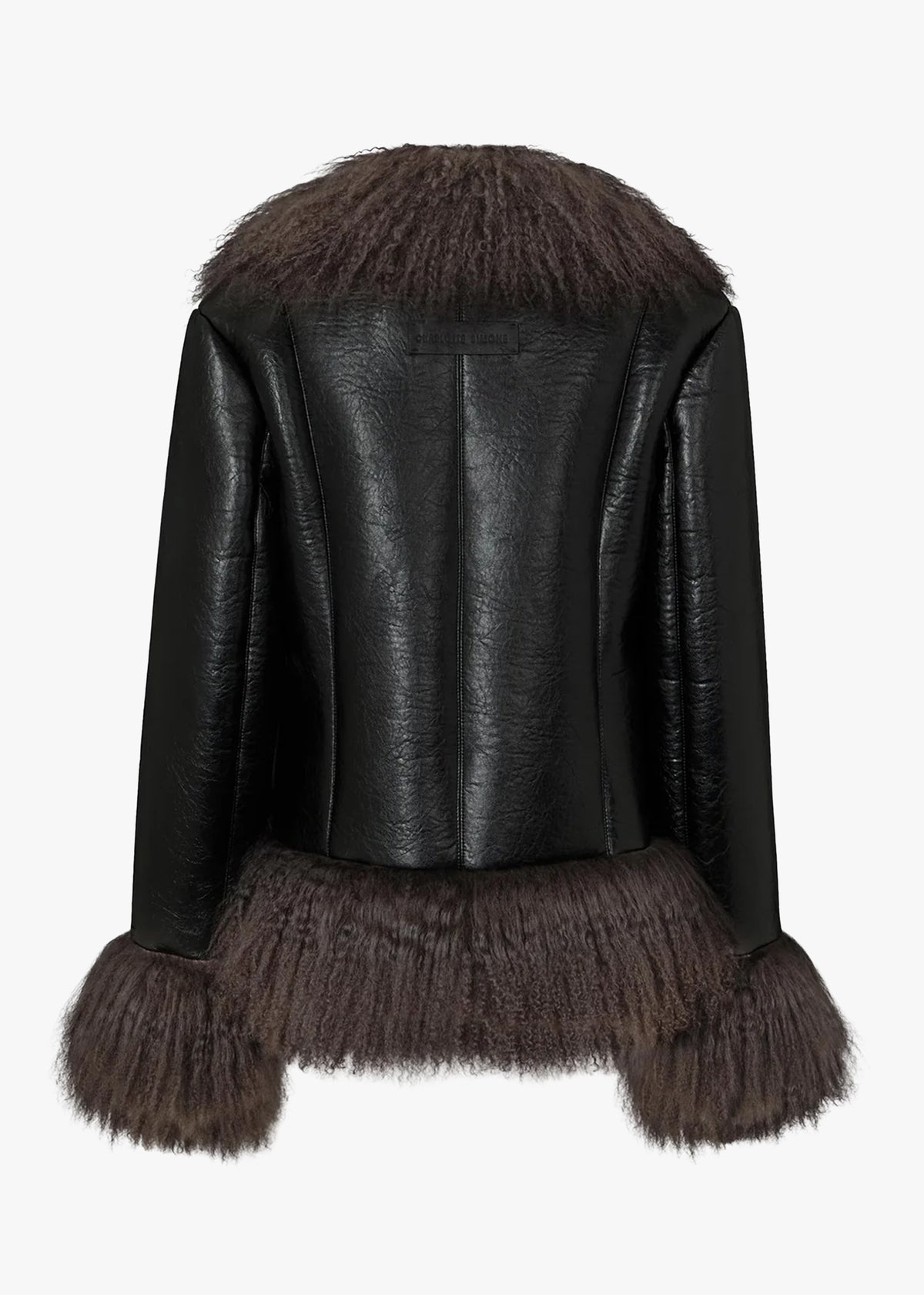 Iggy Black Distressed Patent Mongolian Lambswool Trim Jacket