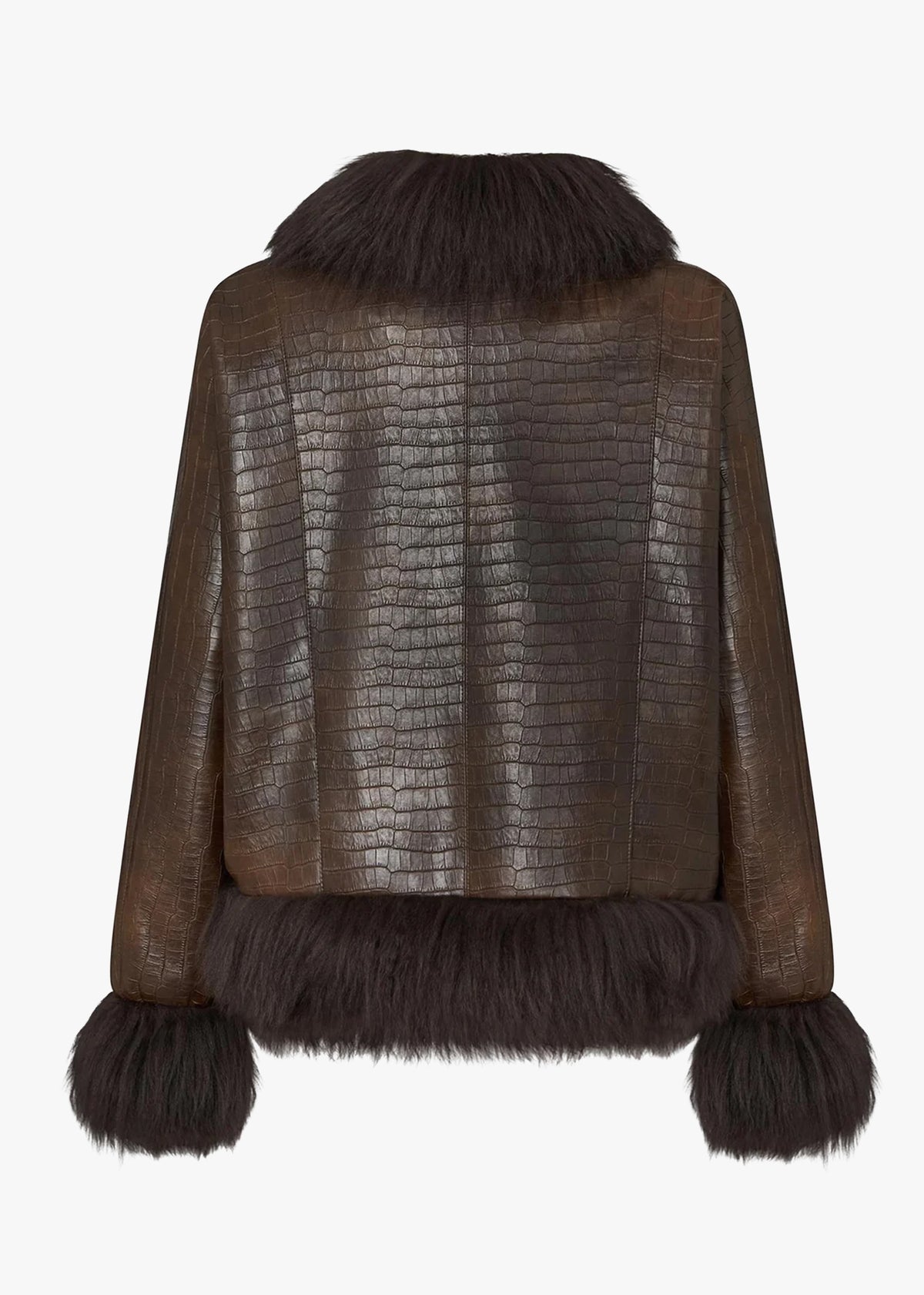 Janis Brown Moc Croc Shearling Trim Jacket