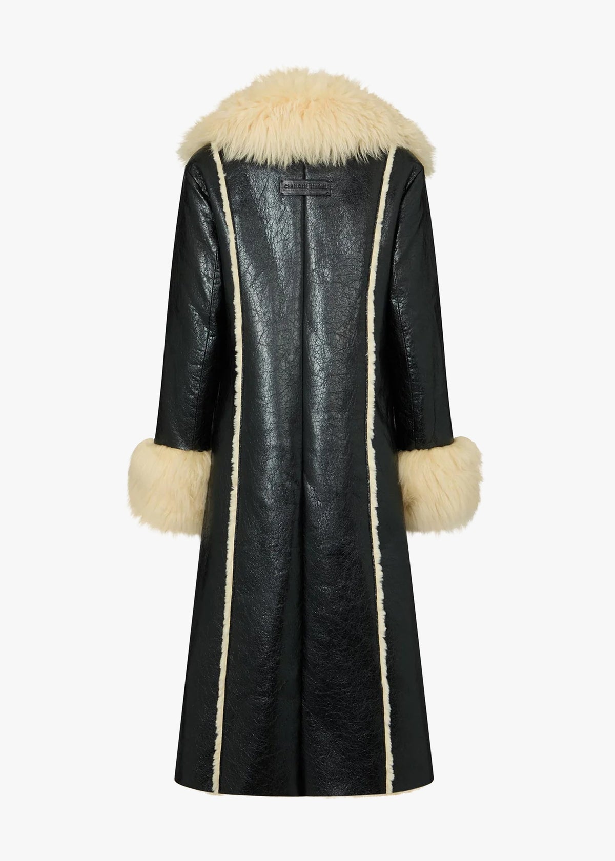 Prince Black Cracked Shearling Trim Longline Coat