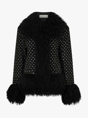 Stella Black Rhinestone Mongolian Trim Jacket