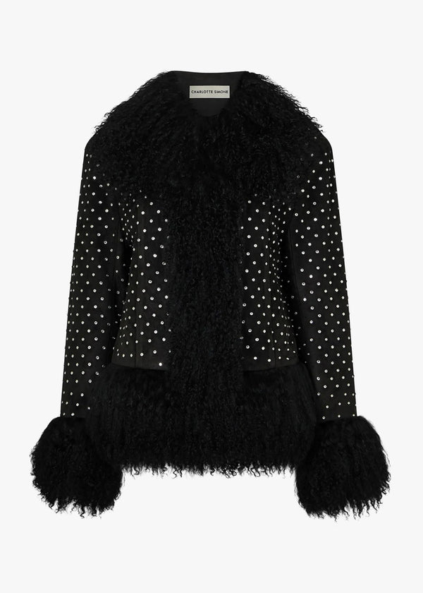 Stella Black Rhinestone Mongolian Trim Jacket