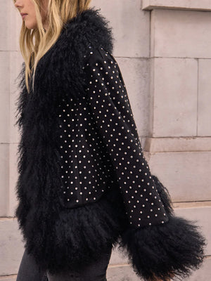 Stella Black Rhinestone Mongolian Trim Jacket